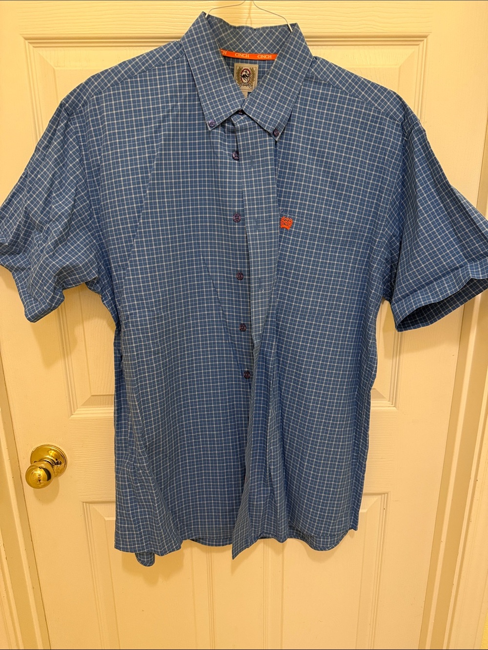 Cinch Men's Blue Windowpane Short-Sleeve Button-Down Shirt